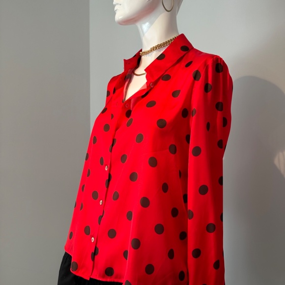 Zara red satin polka dot blouse - Picture 2 of 7